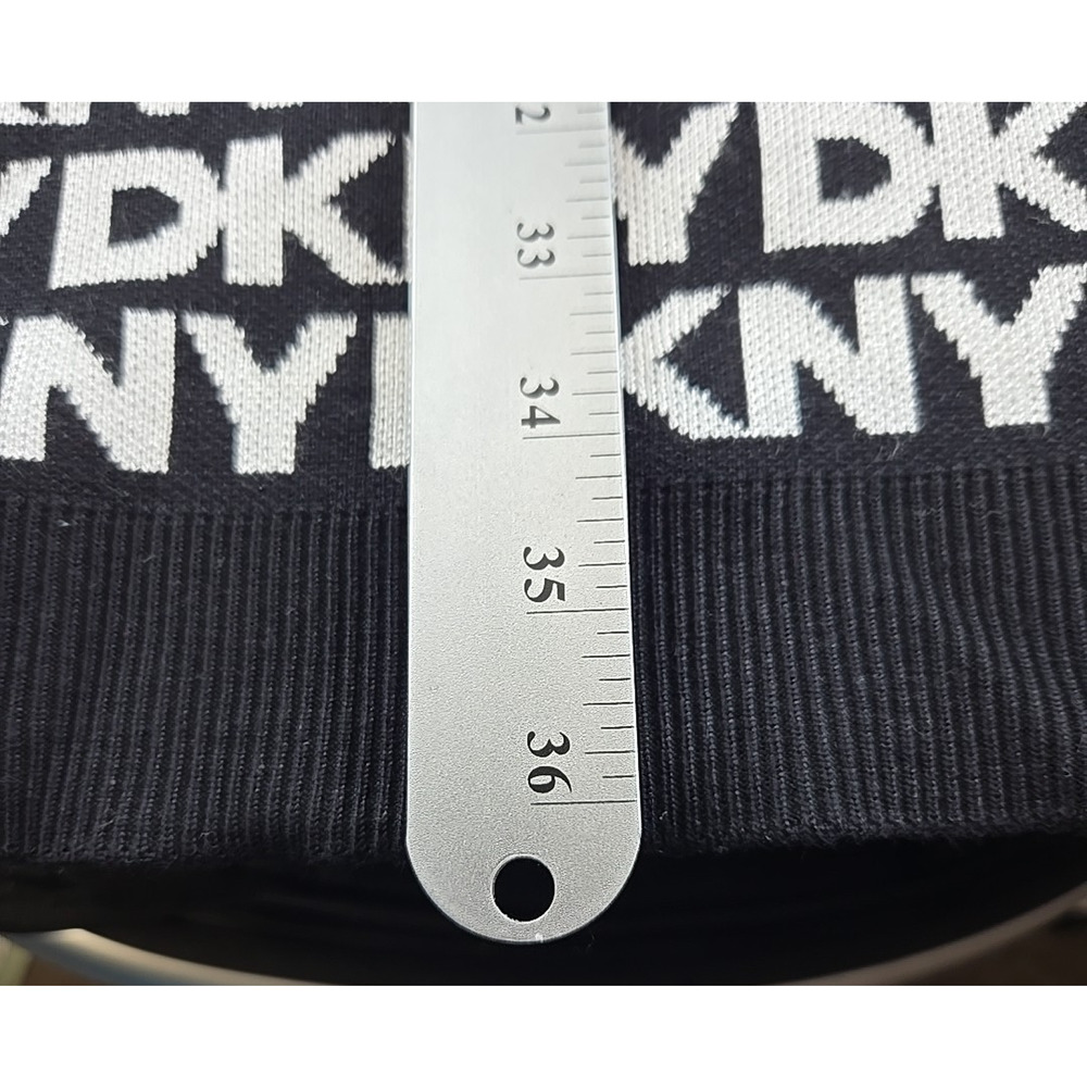 DKNY BLACK/IVORY V-NECK LOGO SWEATER MINI DRESS SIZE 2XL Pockets - Picture 8 of 11